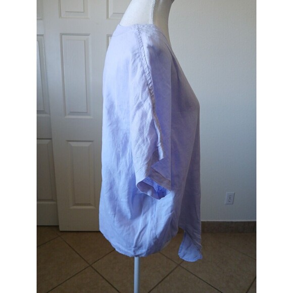 Cremieux Women's Light Purple L 100% Linen V-Neck Short Sleeve Front Tie Blouse - Picture 4 of 16